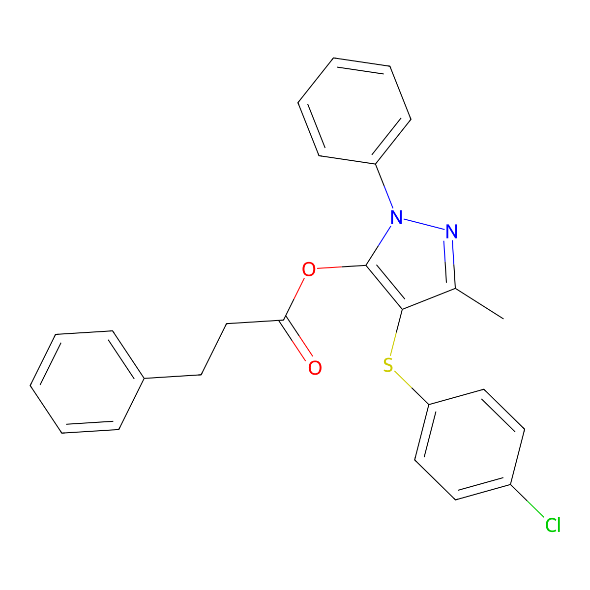[4-(4-Chlorophenyl)sulfanyl-5-methyl-2-phenylpyrazol-3-yl] 3-phenylpropanoate molecular structure, CAS 851126-49-3