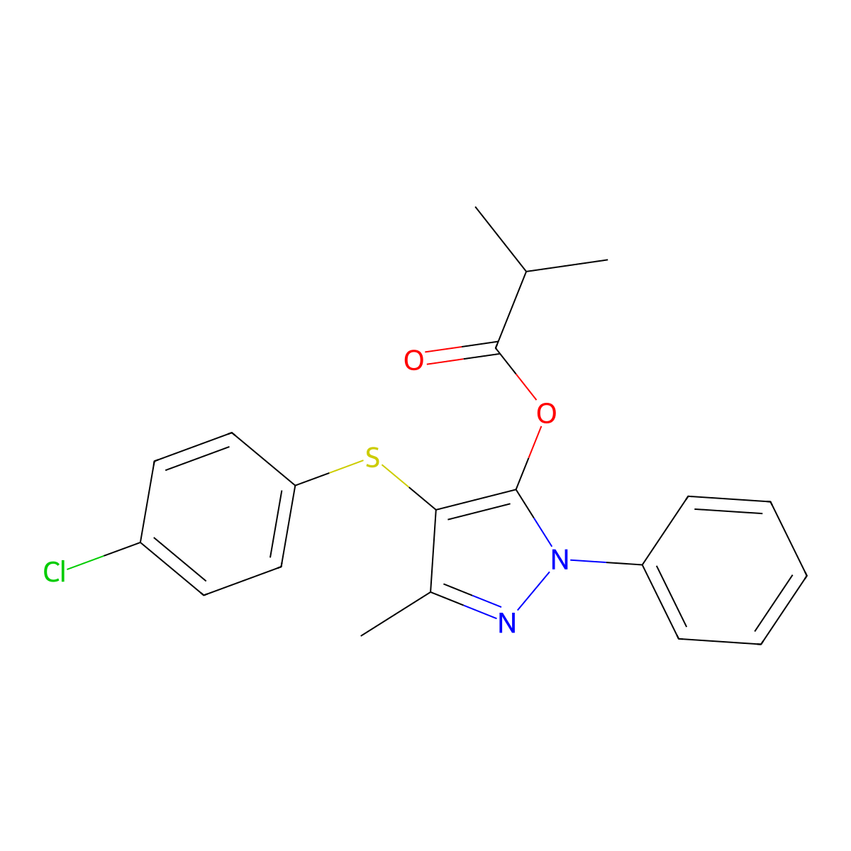 4-((4-chlorophenyl)thio)-3-methyl-1-phenyl-1H-pyrazol-5-yl isobutyrate molecular structure, CAS 851126-53-9