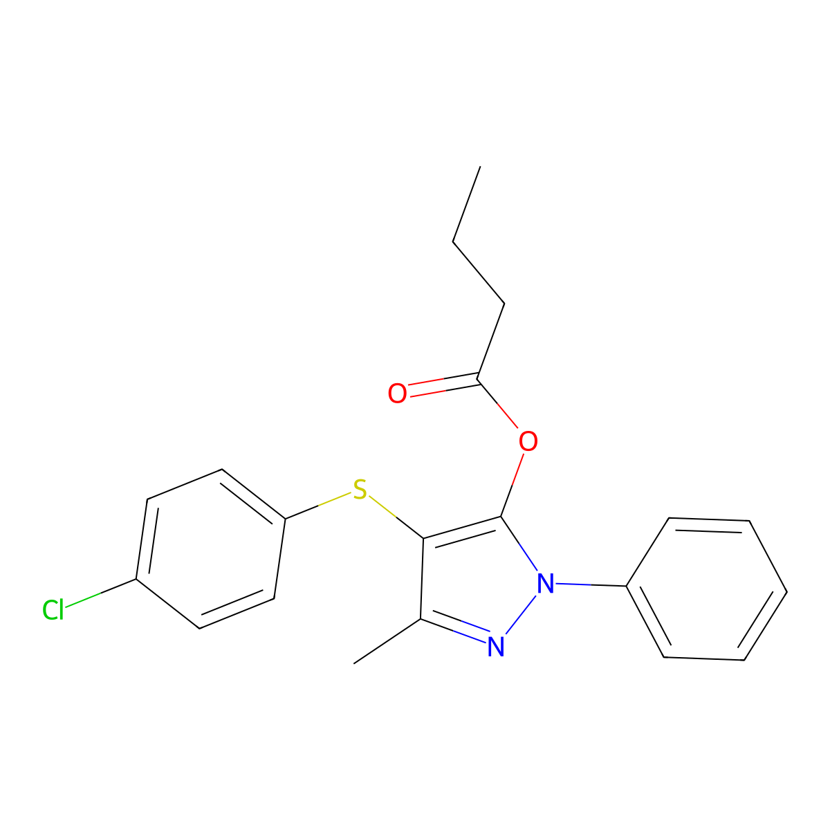 [4-(4-Chlorophenyl)sulfanyl-5-methyl-2-phenylpyrazol-3-yl] butanoate molecular structure, CAS 851126-54-0
