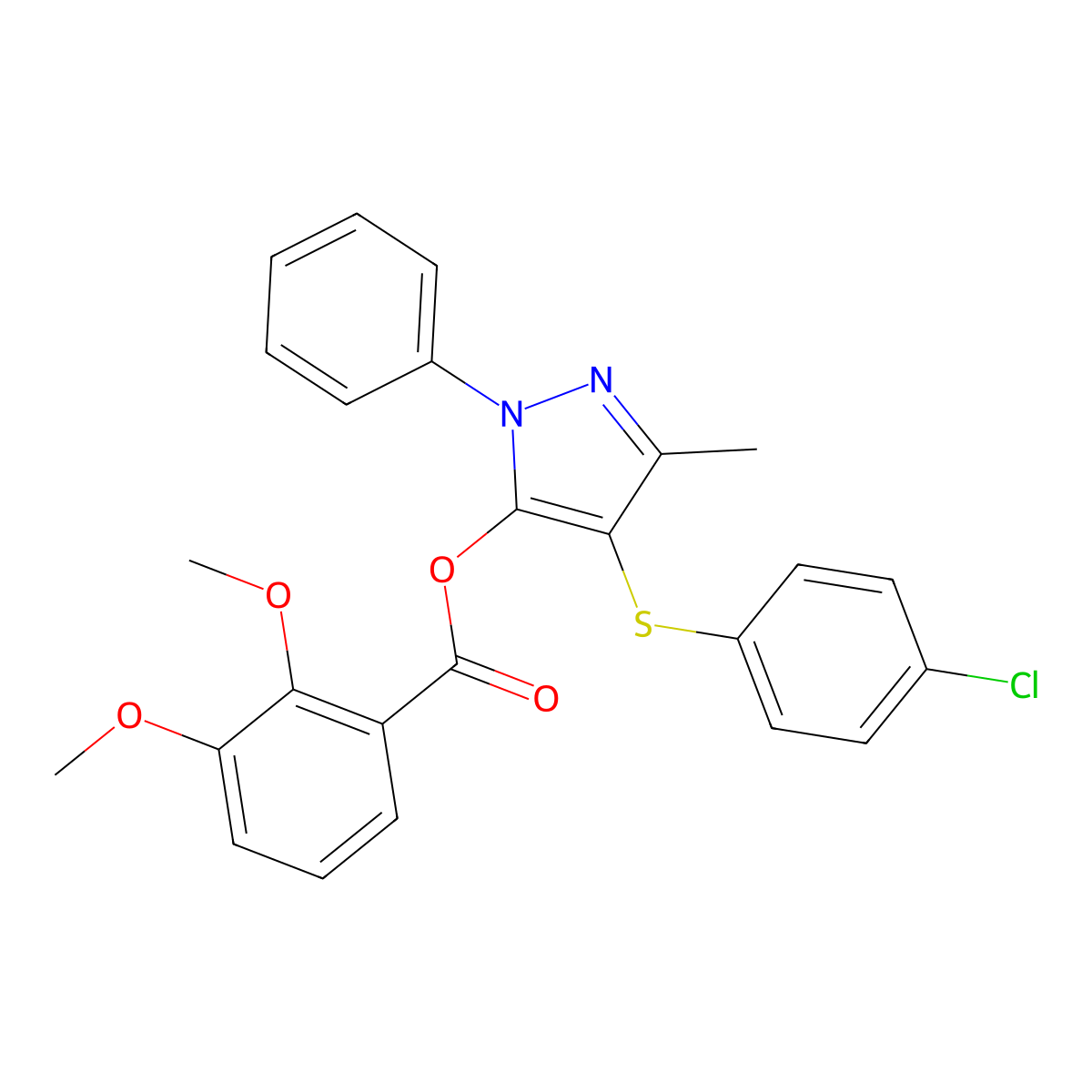 4-((4-chlorophenyl)thio)-3-methyl-1-phenyl-1H-pyrazol-5-yl 2,3-dimethoxybenzoate molecular structure, CAS 851126-56-2