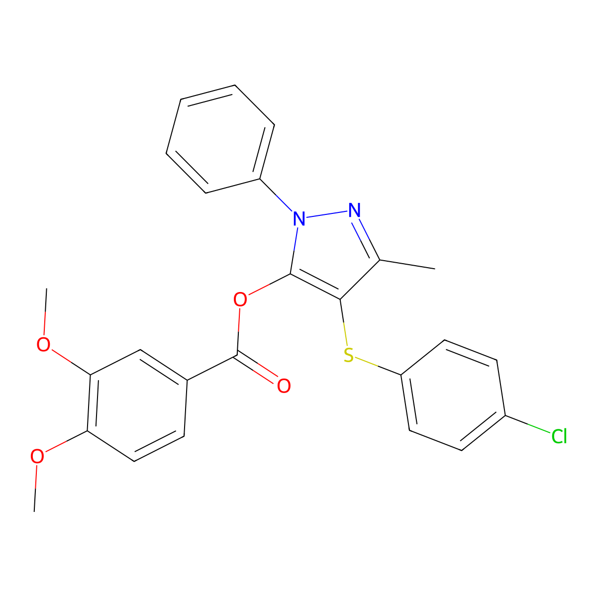 [4-(4-Chlorophenyl)sulfanyl-5-methyl-2-phenylpyrazol-3-yl] 3,4-dimethoxybenzoate molecular structure, CAS 851126-57-3