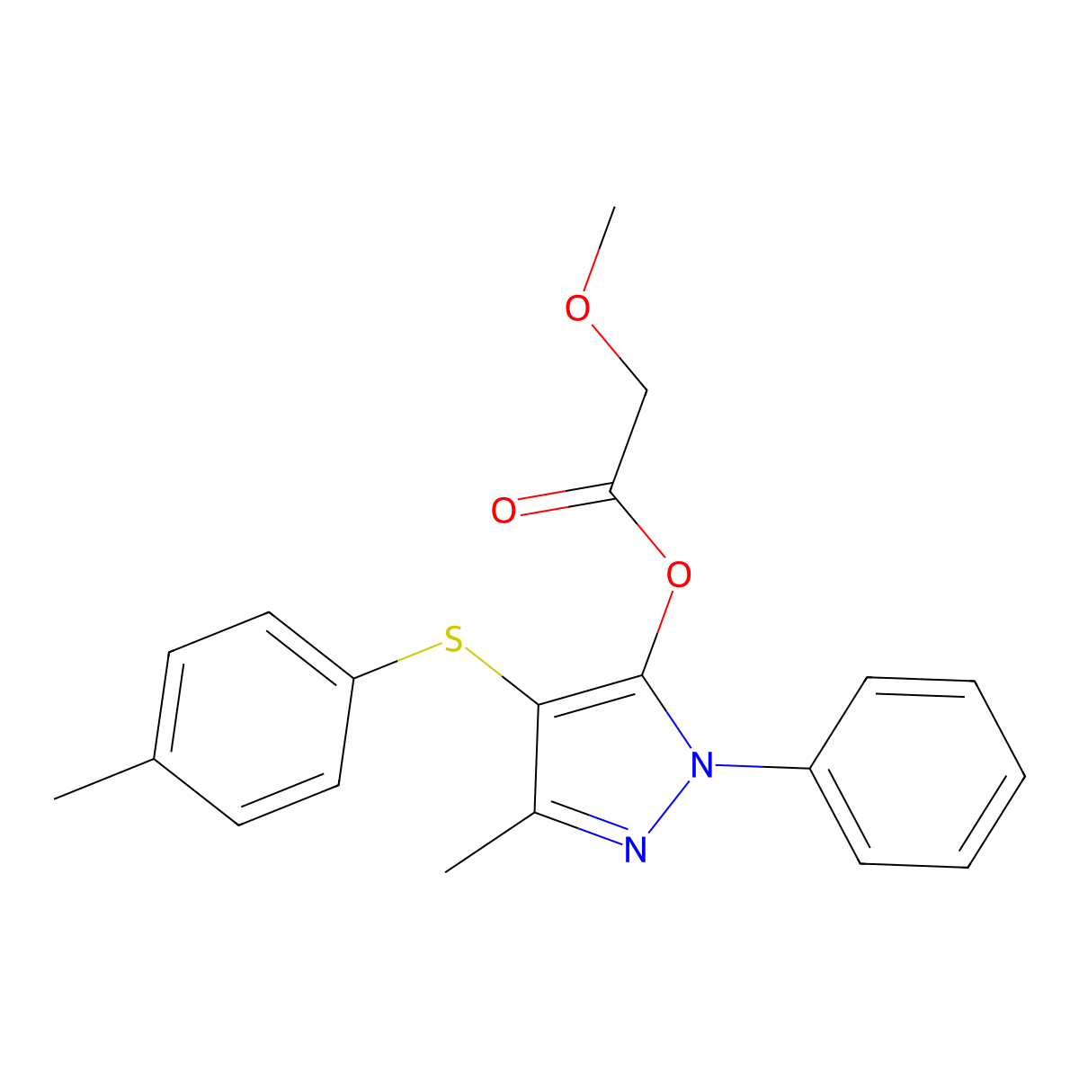 3-methyl-1-phenyl-4-(p-tolylthio)-1H-pyrazol-5-yl 2-methoxyacetate molecular structure, CAS 851126-62-0