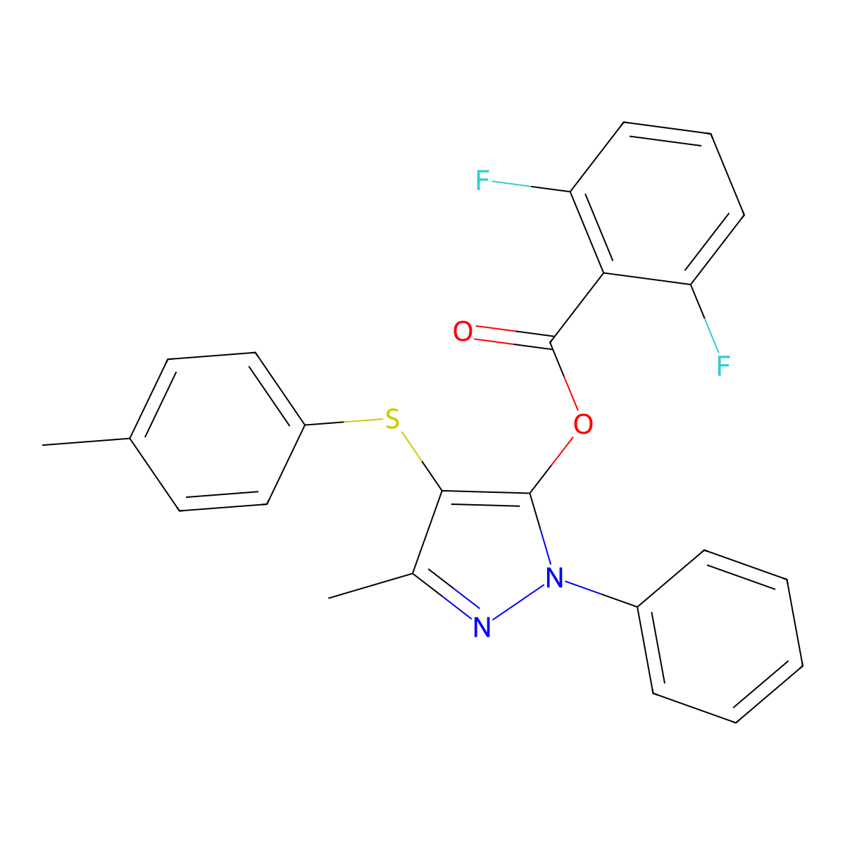 3-methyl-1-phenyl-4-(p-tolylthio)-1H-pyrazol-5-yl 2,6-difluorobenzoate molecular structure, CAS 851126-70-0