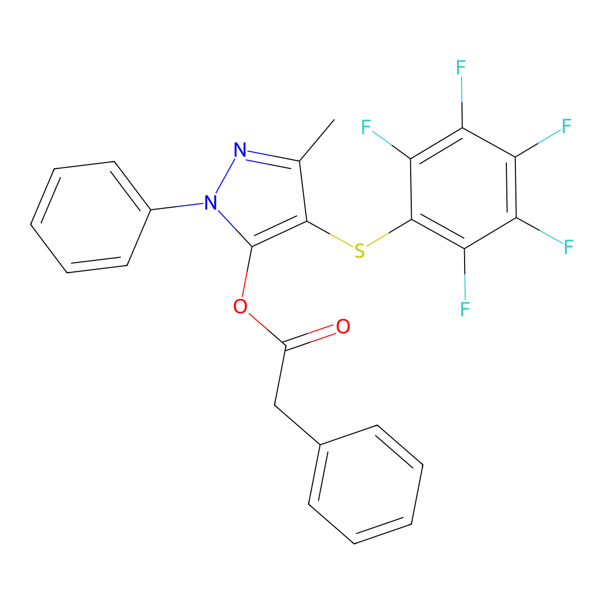 3-methyl-4-((perfluorophenyl)thio)-1-phenyl-1H-pyrazol-5-yl 2-phenylacetate molecular structure, CAS 851126-78-8