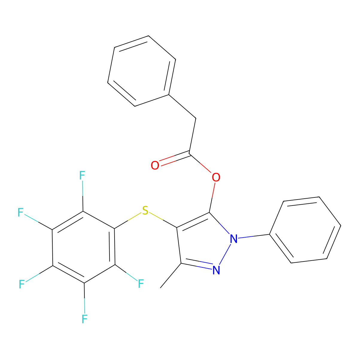 3-methyl-4-((perfluorophenyl)thio)-1-phenyl-1H-pyrazol-5-yl 2-phenylacetate molecular structure, CAS 851126-78-8