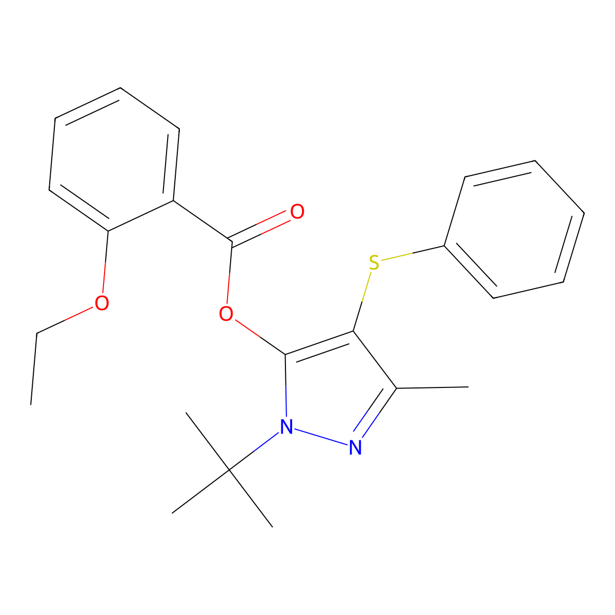 1-(tert-butyl)-3-methyl-4-(phenylthio)-1H-pyrazol-5-yl 2-ethoxybenzoate molecular structure, CAS 851126-83-5