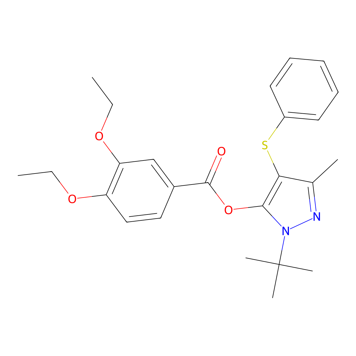 1-(tert-butyl)-3-methyl-4-(phenylthio)-1H-pyrazol-5-yl 3,4-diethoxybenzoate molecular structure, CAS 851126-84-6