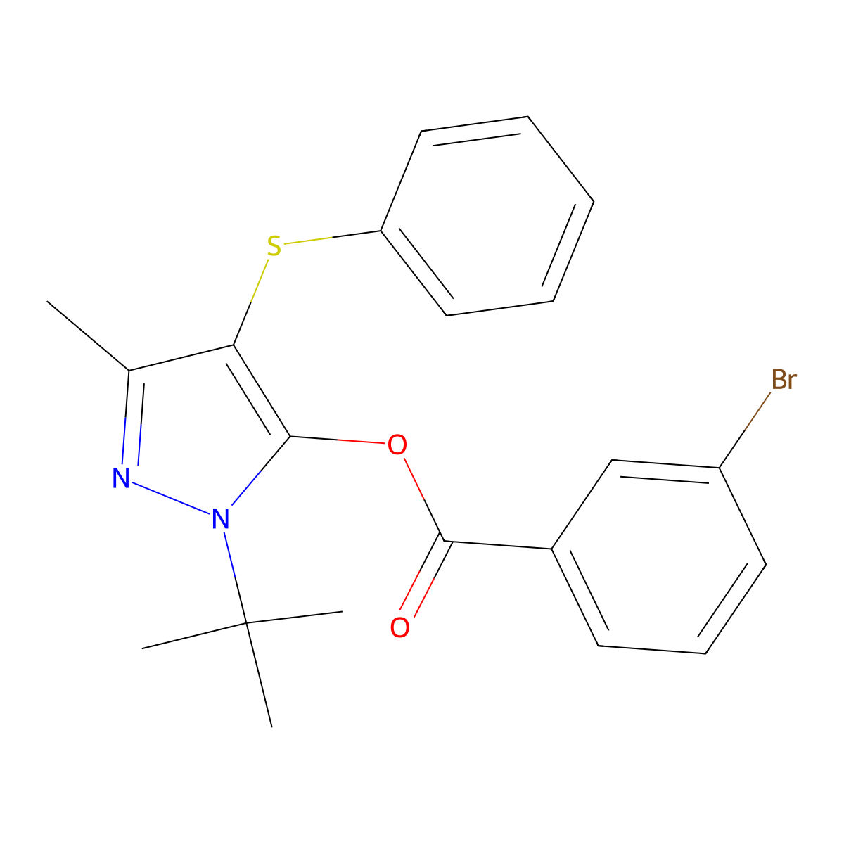 (2-Tert-butyl-5-methyl-4-phenylsulfanylpyrazol-3-yl) 3-bromobenzoate molecular structure, CAS 851126-95-9
