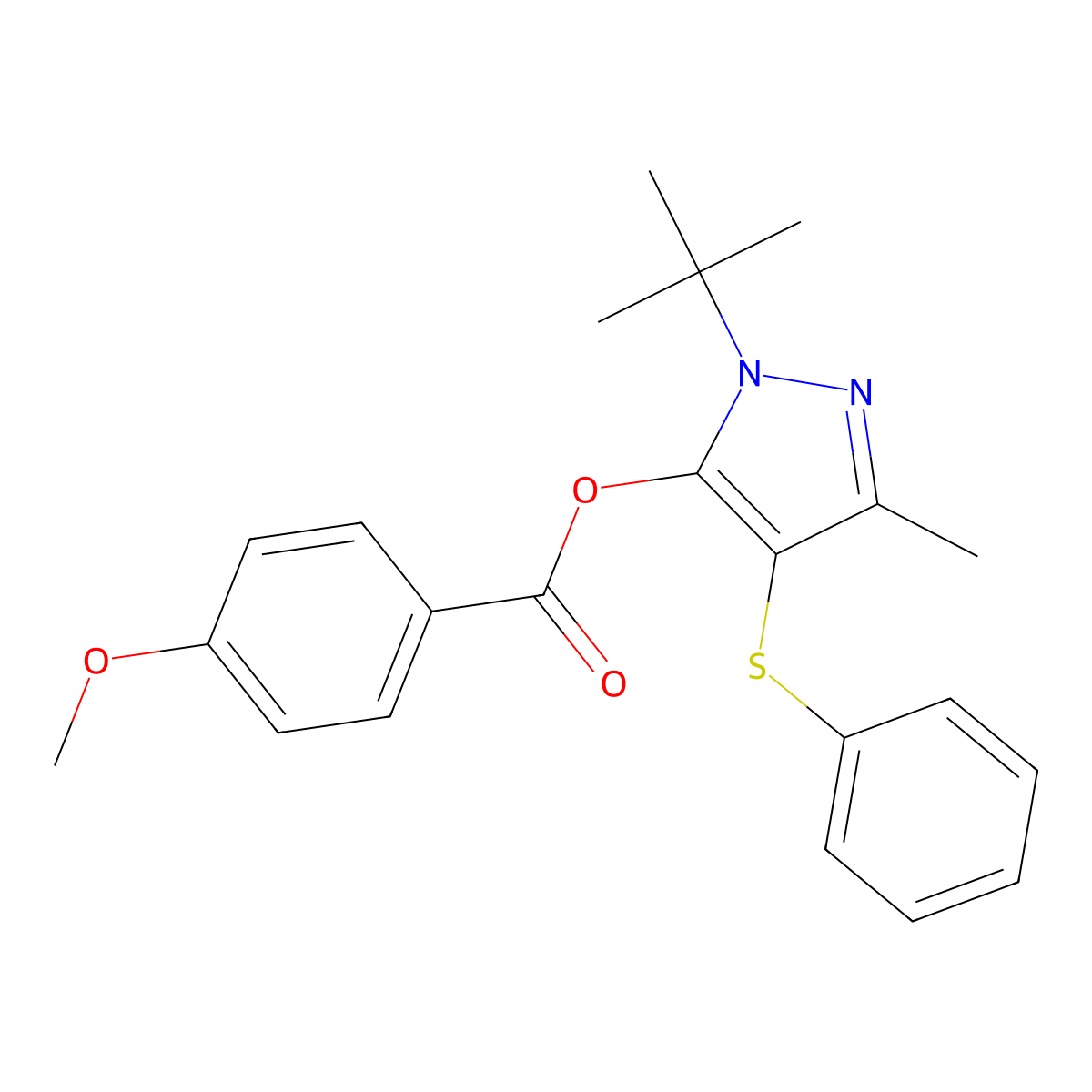 1-tert-butyl-3-methyl-4-(phenylsulfanyl)-1H-pyrazol-5-yl 4-methoxybenzoate molecular structure, CAS 851127-02-1