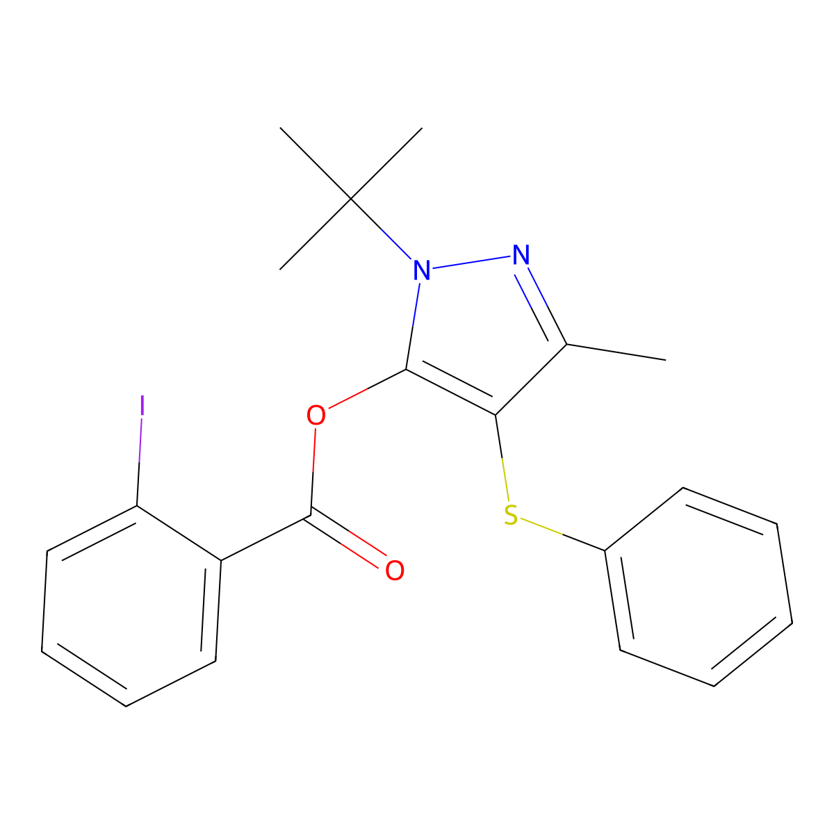 (2-Tert-butyl-5-methyl-4-phenylsulfanylpyrazol-3-yl) 2-iodobenzoate molecular structure, CAS 851127-04-3