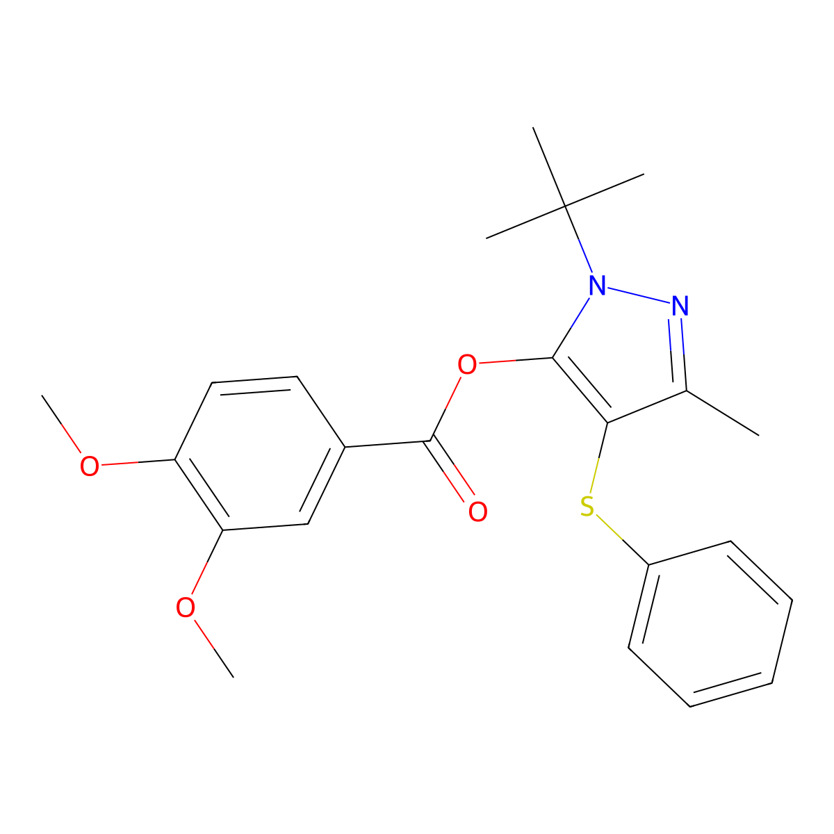 (2-Tert-butyl-5-methyl-4-phenylsulfanylpyrazol-3-yl) 3,4-dimethoxybenzoate molecular structure, CAS 851127-09-8