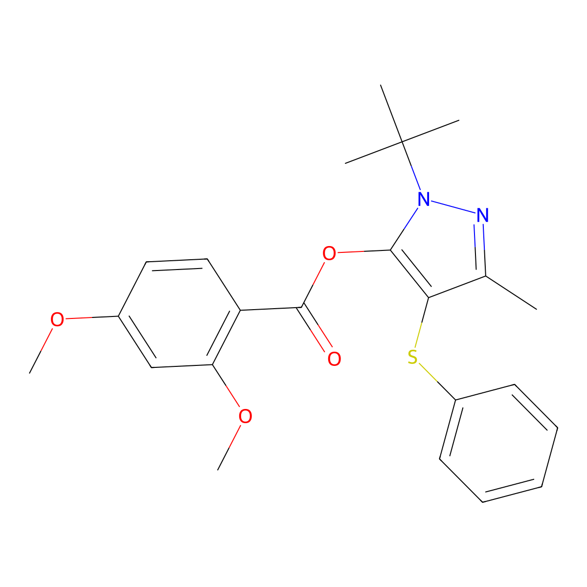 (2-Tert-butyl-5-methyl-4-phenylsulfanylpyrazol-3-yl) 2,4-dimethoxybenzoate molecular structure, CAS 851127-13-4