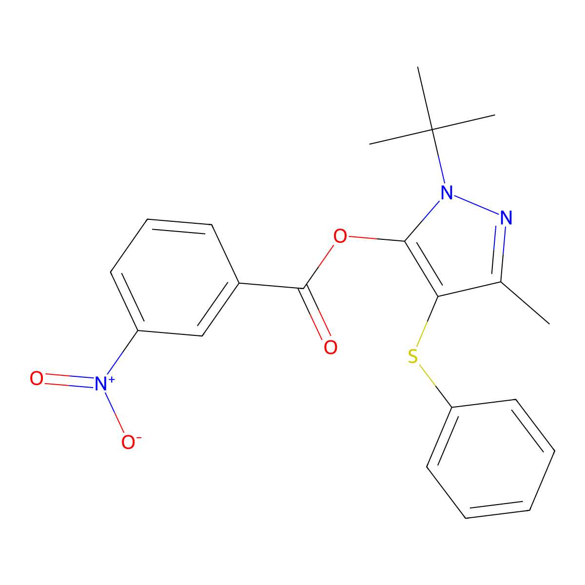 (2-Tert-butyl-5-methyl-4-phenylsulfanylpyrazol-3-yl) 3-nitrobenzoate molecular structure, CAS 851127-15-6