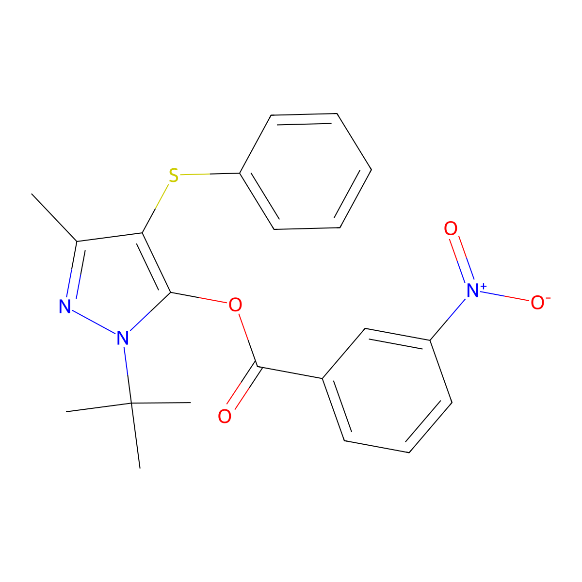 (2-Tert-butyl-5-methyl-4-phenylsulfanylpyrazol-3-yl) 3-nitrobenzoate molecular structure, CAS 851127-15-6