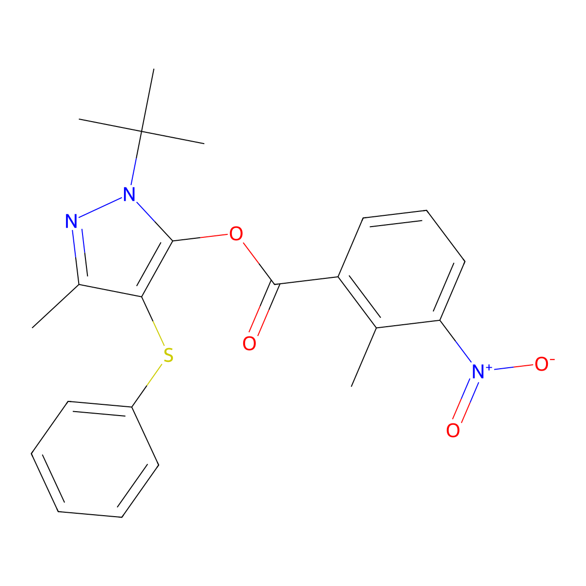 1-(tert-butyl)-3-methyl-4-(phenylthio)-1H-pyrazol-5-yl 2-methyl-3-nitrobenzoate molecular structure, CAS 851127-17-8