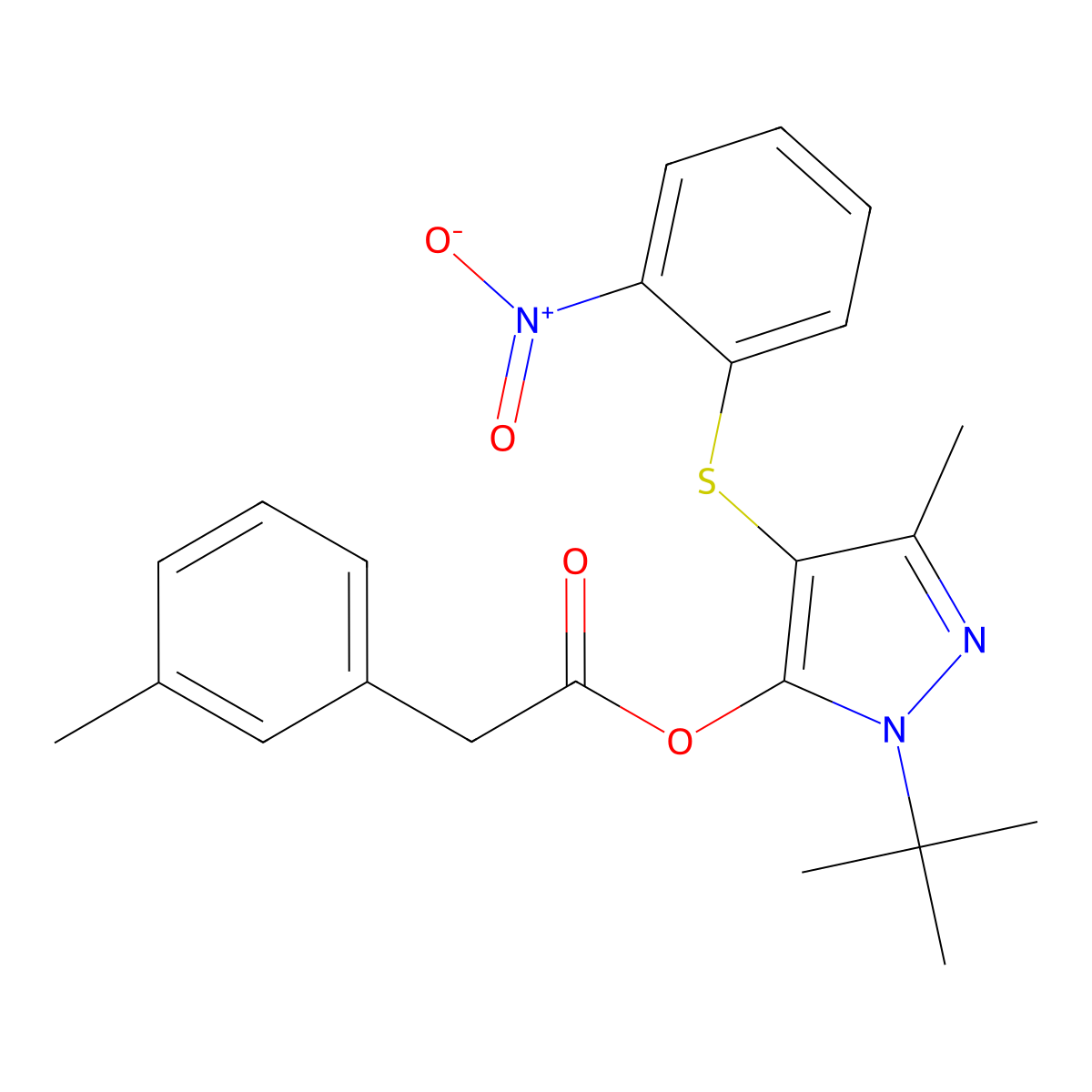 1-(tert-butyl)-3-methyl-4-((2-nitrophenyl)thio)-1H-pyrazol-5-yl 2-(m-tolyl)acetate molecular structure, CAS 851127-24-7