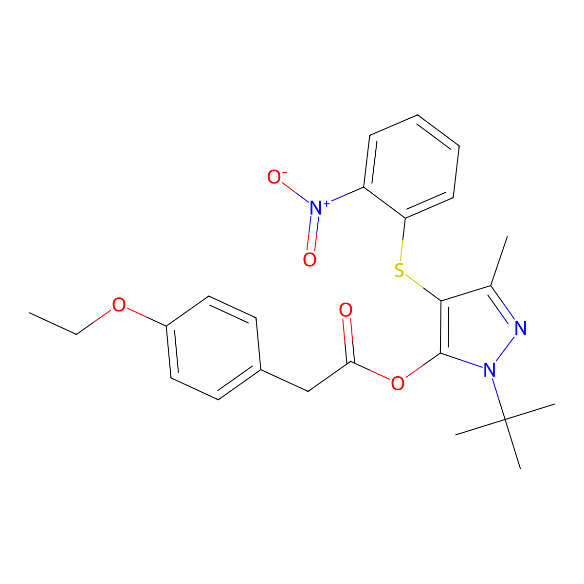 1-(tert-butyl)-3-methyl-4-((2-nitrophenyl)thio)-1H-pyrazol-5-yl 2-(4-ethoxyphenyl)acetate molecular structure, CAS 851127-25-8