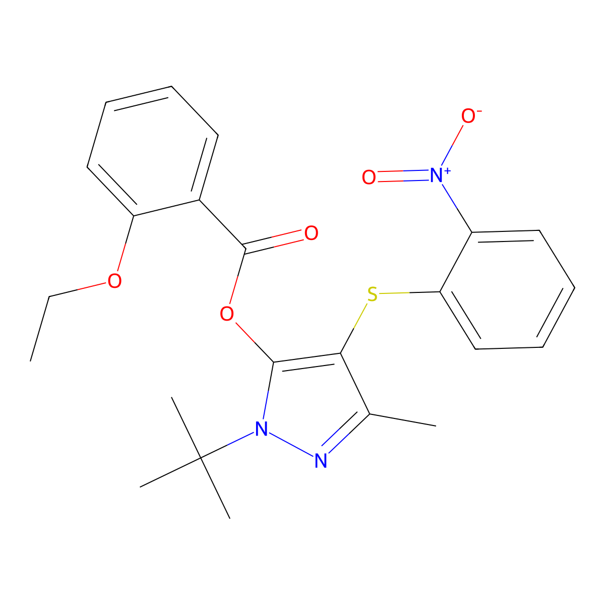 1-(tert-butyl)-3-methyl-4-((2-nitrophenyl)thio)-1H-pyrazol-5-yl 2-ethoxybenzoate molecular structure, CAS 851127-29-2