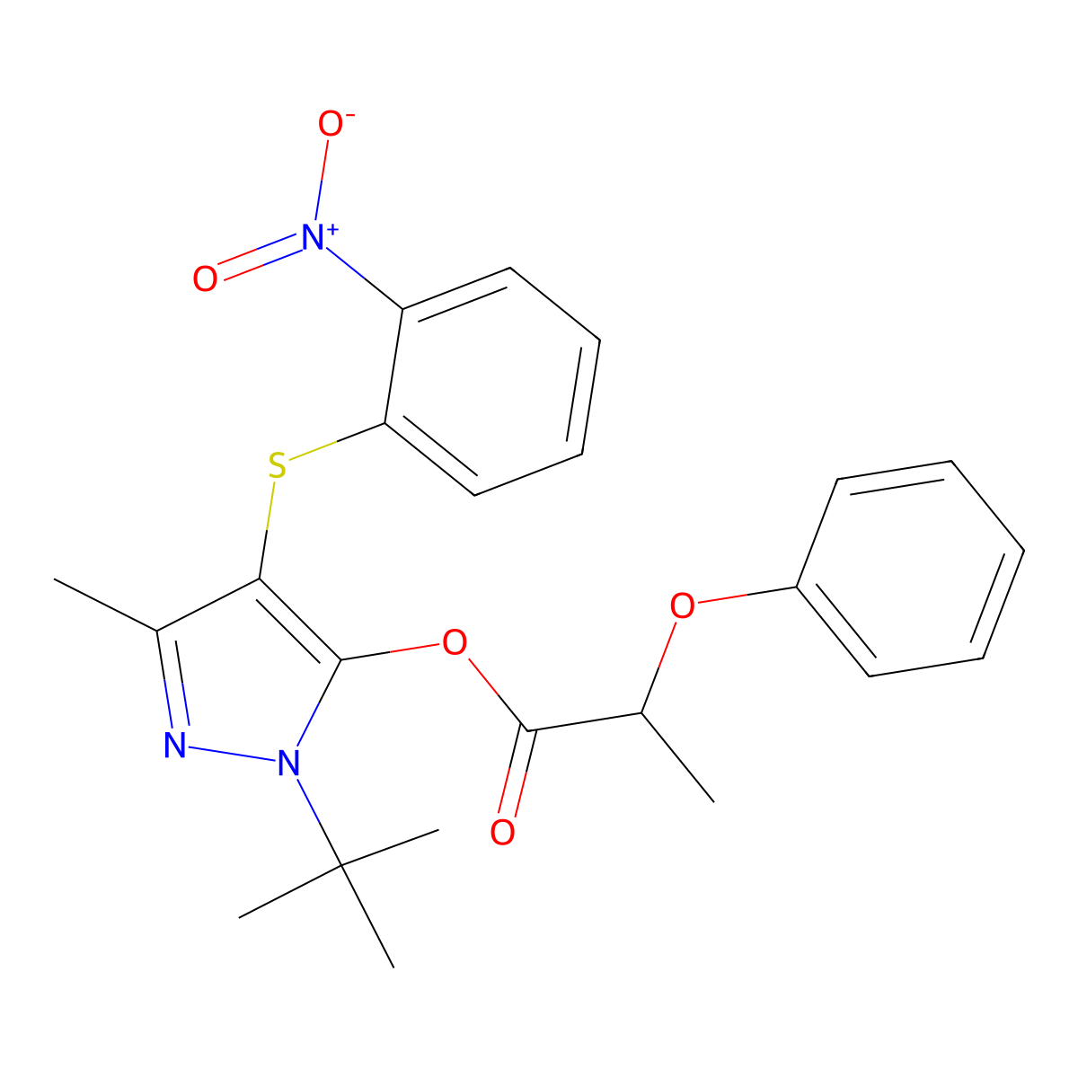 1-(tert-butyl)-3-methyl-4-((2-nitrophenyl)thio)-1H-pyrazol-5-yl 2-phenoxypropanoate molecular structure, CAS 851127-32-7