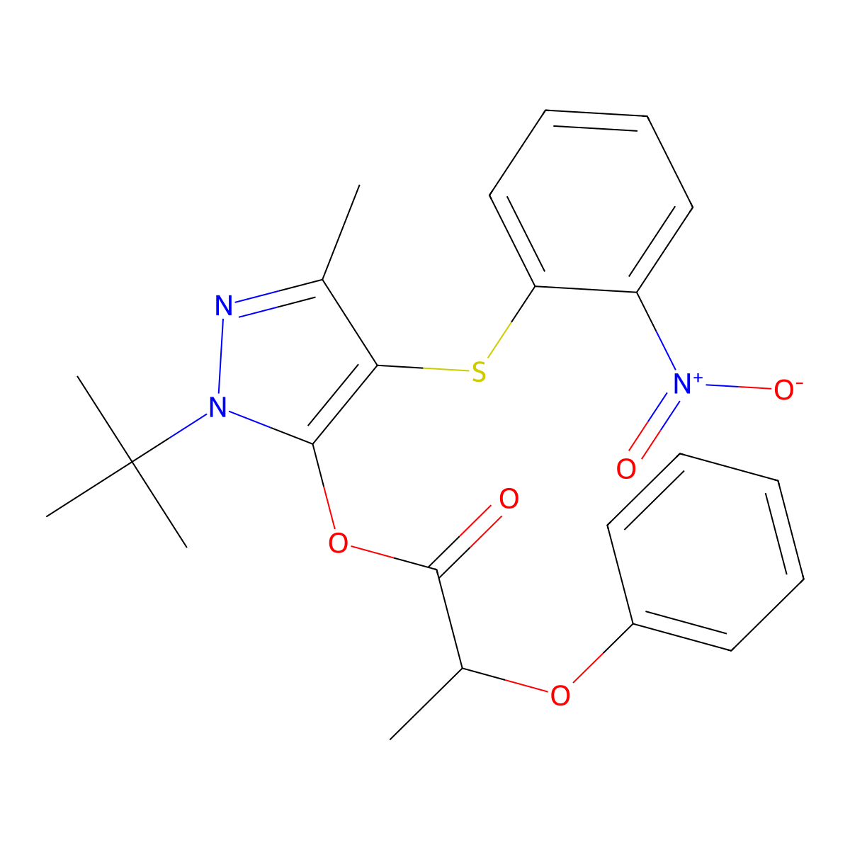 1-(tert-butyl)-3-methyl-4-((2-nitrophenyl)thio)-1H-pyrazol-5-yl 2-phenoxypropanoate molecular structure, CAS 851127-32-7