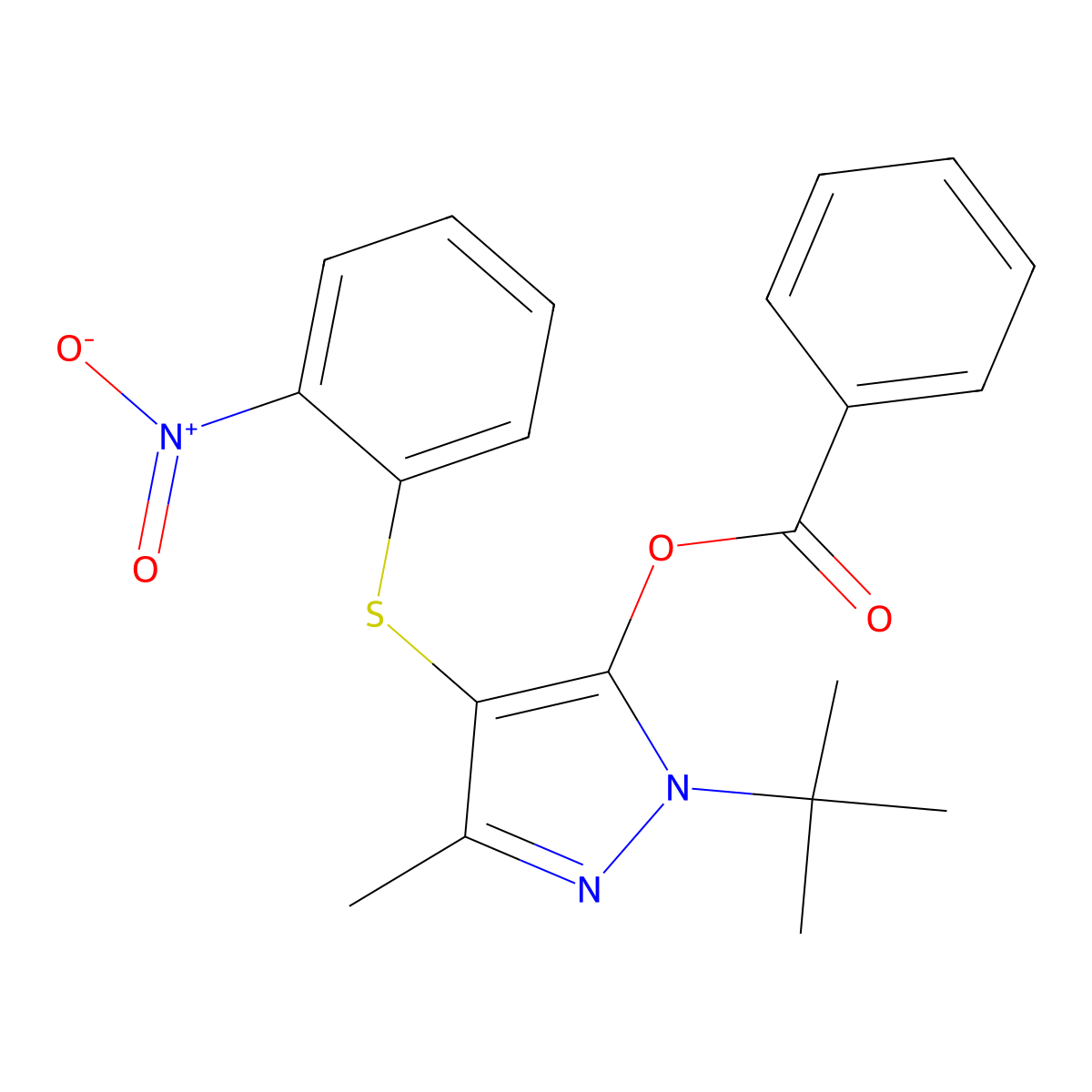 [2-Tert-butyl-5-methyl-4-(2-nitrophenyl)sulfanylpyrazol-3-yl] benzoate molecular structure, CAS 851127-48-5