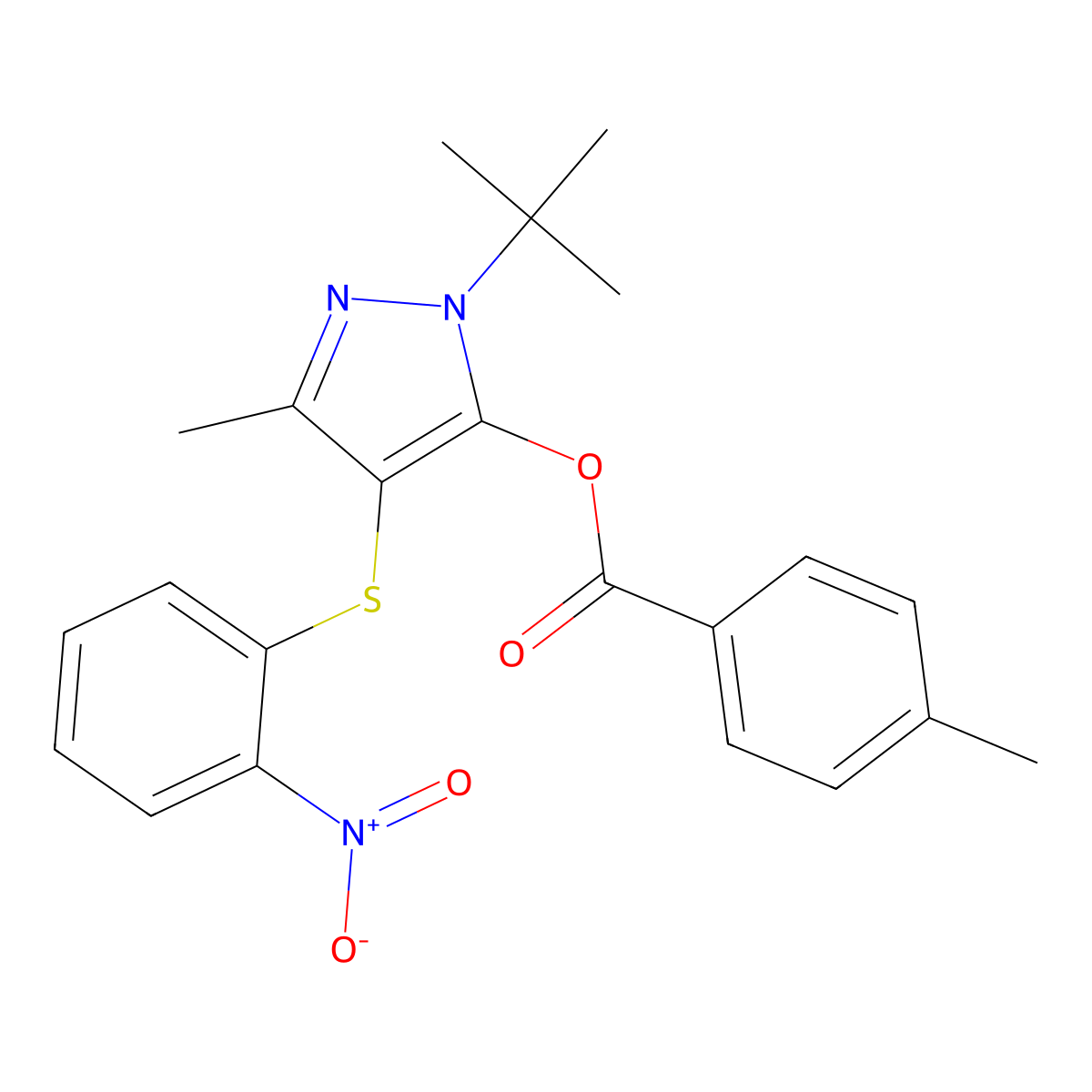 [2-Tert-butyl-5-methyl-4-(2-nitrophenyl)sulfanylpyrazol-3-yl] 4-methylbenzoate molecular structure, CAS 851127-51-0