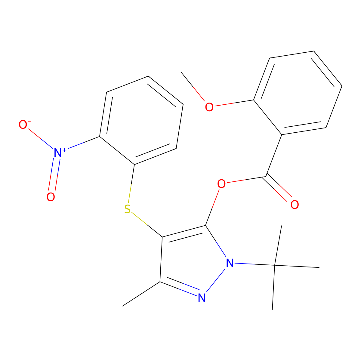 [2-Tert-butyl-5-methyl-4-(2-nitrophenyl)sulfanylpyrazol-3-yl] 2-methoxybenzoate molecular structure, CAS 851127-55-4