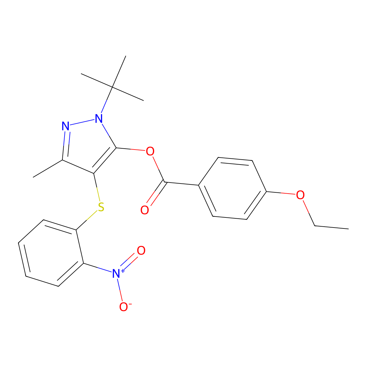 [2-Tert-butyl-5-methyl-4-(2-nitrophenyl)sulfanylpyrazol-3-yl] 4-ethoxybenzoate molecular structure, CAS 851127-58-7