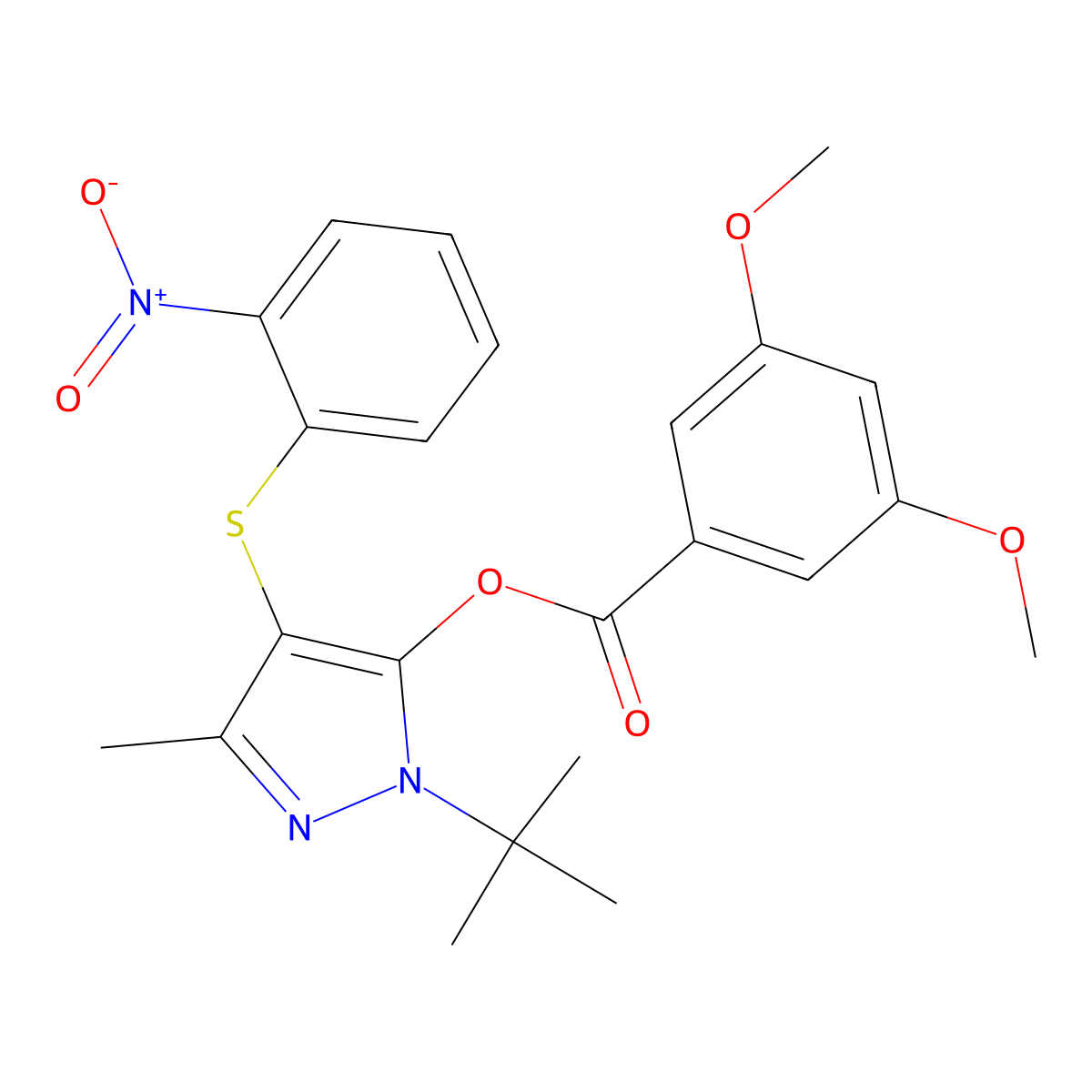 [2-Tert-butyl-5-methyl-4-(2-nitrophenyl)sulfanylpyrazol-3-yl] 3,5-dimethoxybenzoate molecular structure, CAS 851127-60-1