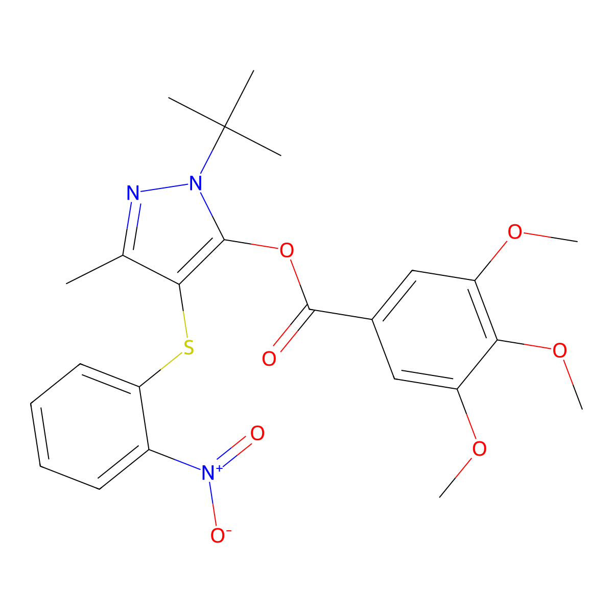 1-(tert-butyl)-3-methyl-4-((2-nitrophenyl)thio)-1H-pyrazol-5-yl 3,4,5-trimethoxybenzoate molecular structure, CAS 851127-63-4