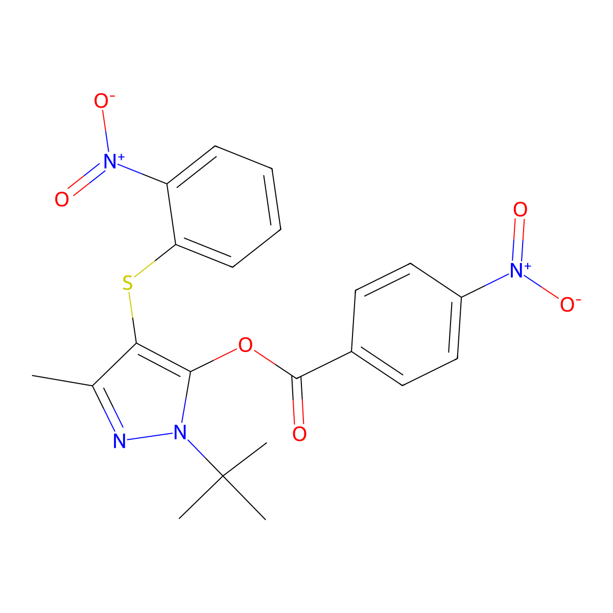 [2-Tert-butyl-5-methyl-4-(2-nitrophenyl)sulfanylpyrazol-3-yl] 4-nitrobenzoate molecular structure, CAS 851127-69-0