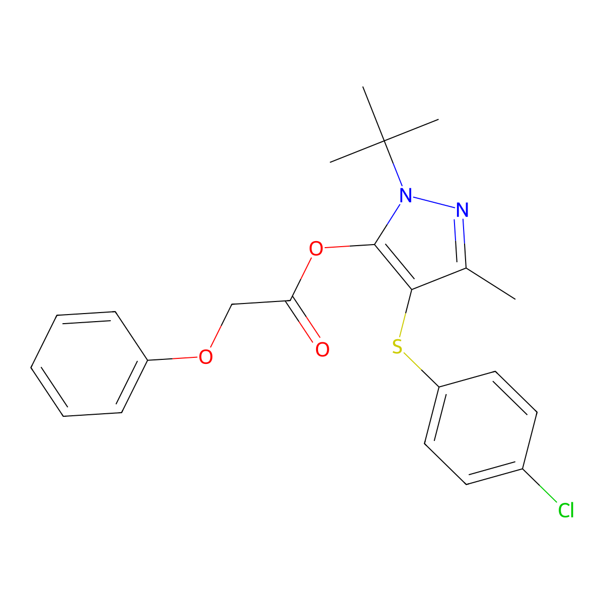 1-(tert-butyl)-4-((4-chlorophenyl)thio)-3-methyl-1H-pyrazol-5-yl 2-phenoxyacetate molecular structure, CAS 851127-83-8