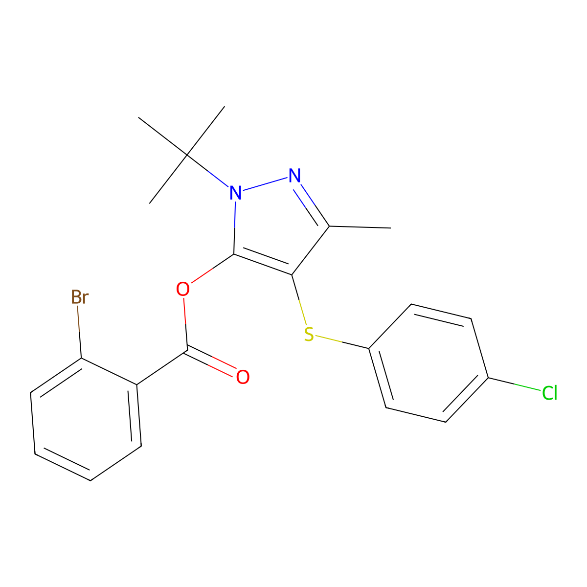 [2-Tert-butyl-4-(4-chlorophenyl)sulfanyl-5-methylpyrazol-3-yl] 2-bromobenzoate molecular structure, CAS 851127-84-9