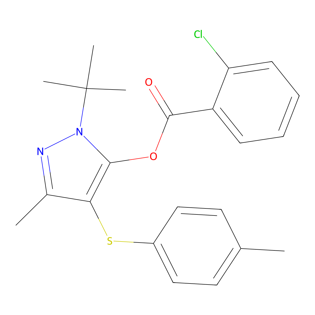 1-(tert-butyl)-3-methyl-4-(p-tolylthio)-1H-pyrazol-5-yl 2-chlorobenzoate molecular structure, CAS 851128-05-7