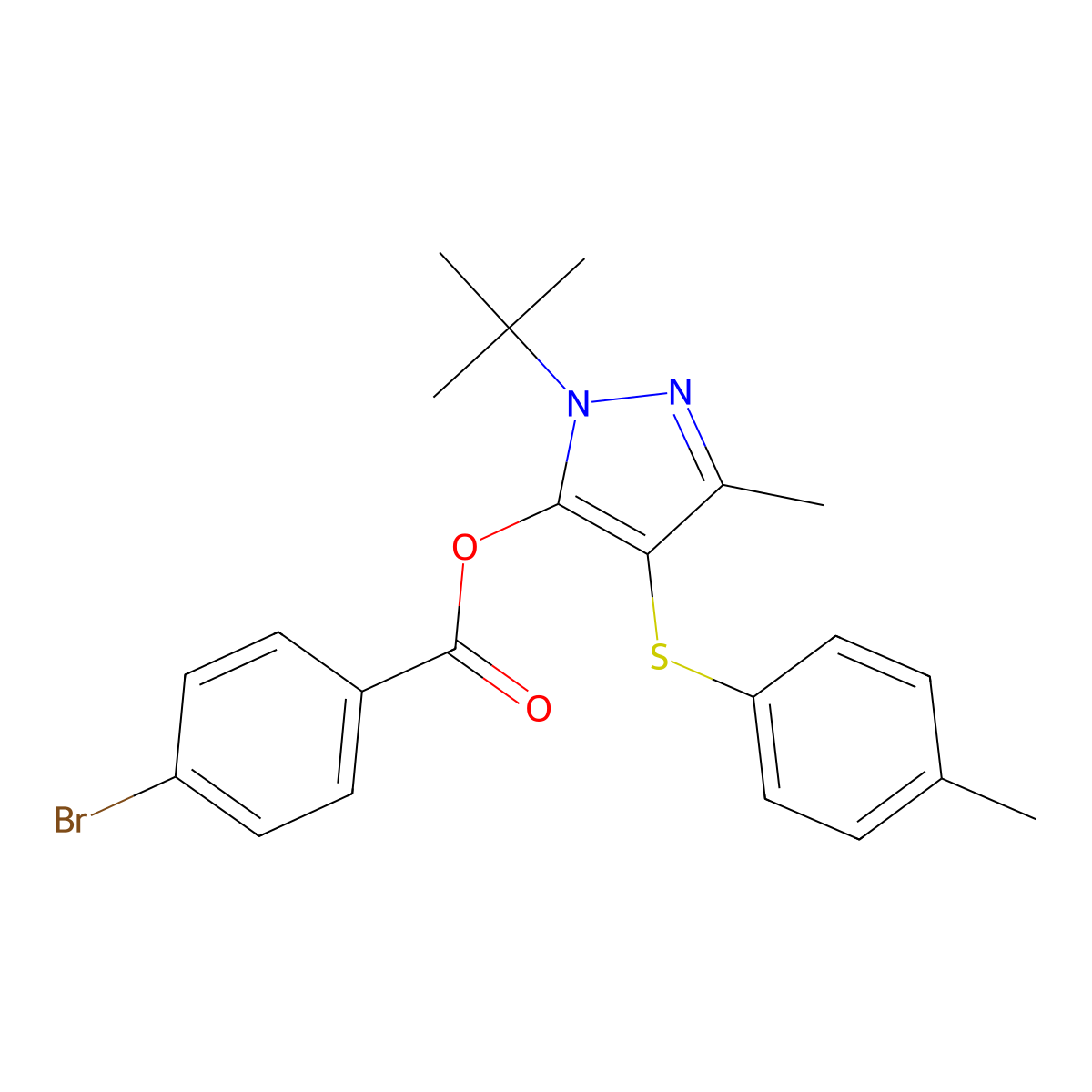 [2-Tert-butyl-5-methyl-4-(4-methylphenyl)sulfanylpyrazol-3-yl] 4-bromobenzoate molecular structure, CAS 851128-08-0