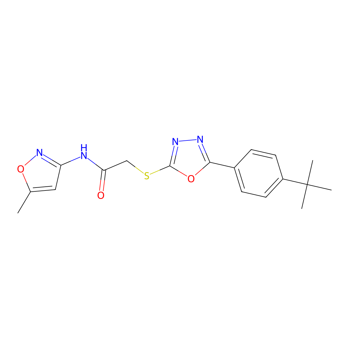 2-((5-(4-(tert-butyl)phenyl)-1,3,4-oxadiazol-2-yl)thio)-N-(5-methylisoxazol-3-yl)acetamide molecular structure, CAS 851129-25-4