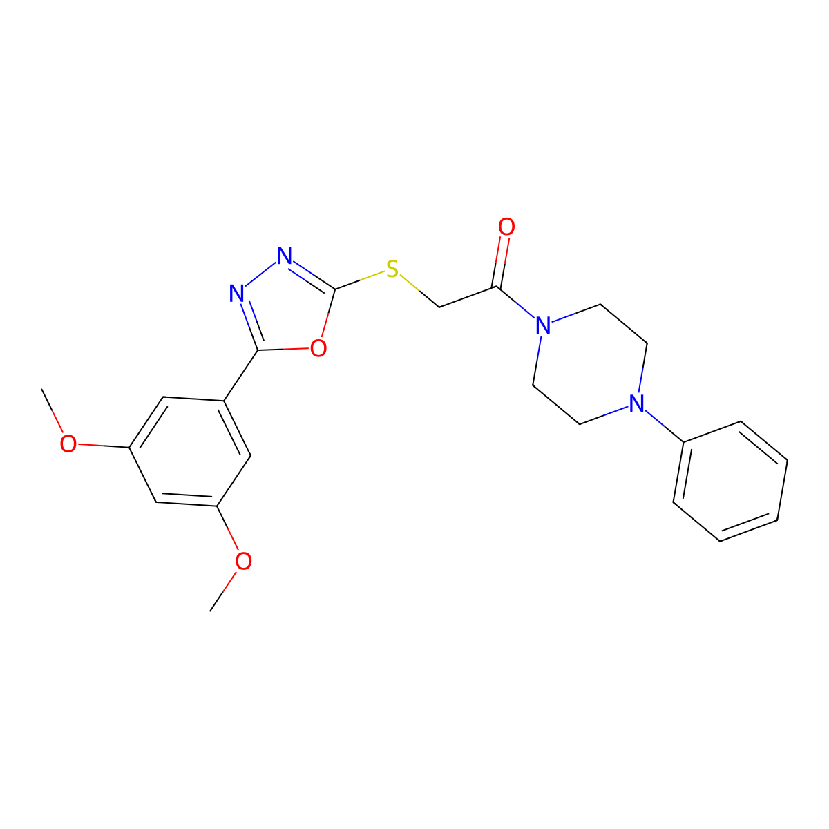 2-((5-(3,5-Dimethoxyphenyl)-1,3,4-oxadiazol-2-yl)thio)-1-(4-phenylpiperazin-1-yl)ethanone molecular structure, CAS 851129-26-5