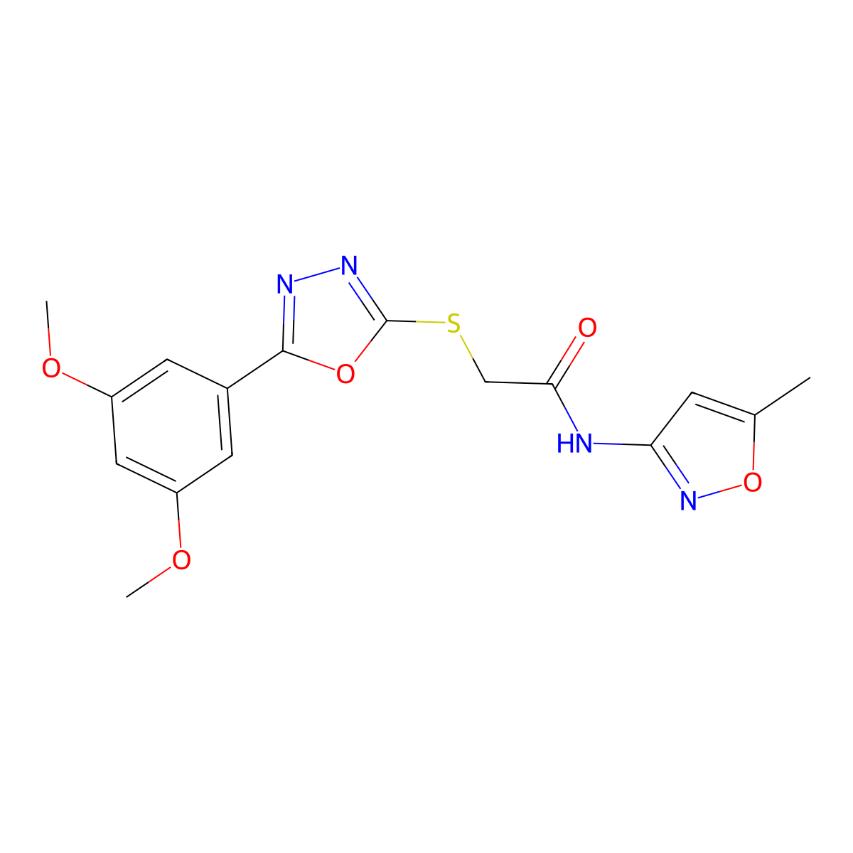 2-((5-(3,5-dimethoxyphenyl)-1,3,4-oxadiazol-2-yl)thio)-N-(5-methylisoxazol-3-yl)acetamide molecular structure, CAS 851129-28-7