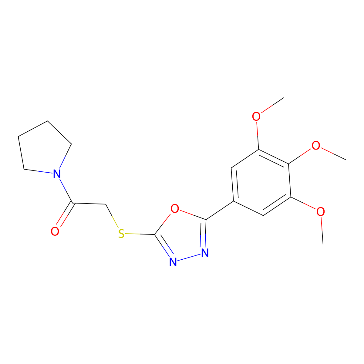 2-[(2-Oxo-2-pyrrolidin-1-ylethyl)thio]-5-(3,4,5-trimethoxyphenyl)-1,3,4-oxadiazole molecular structure, CAS 851129-30-1