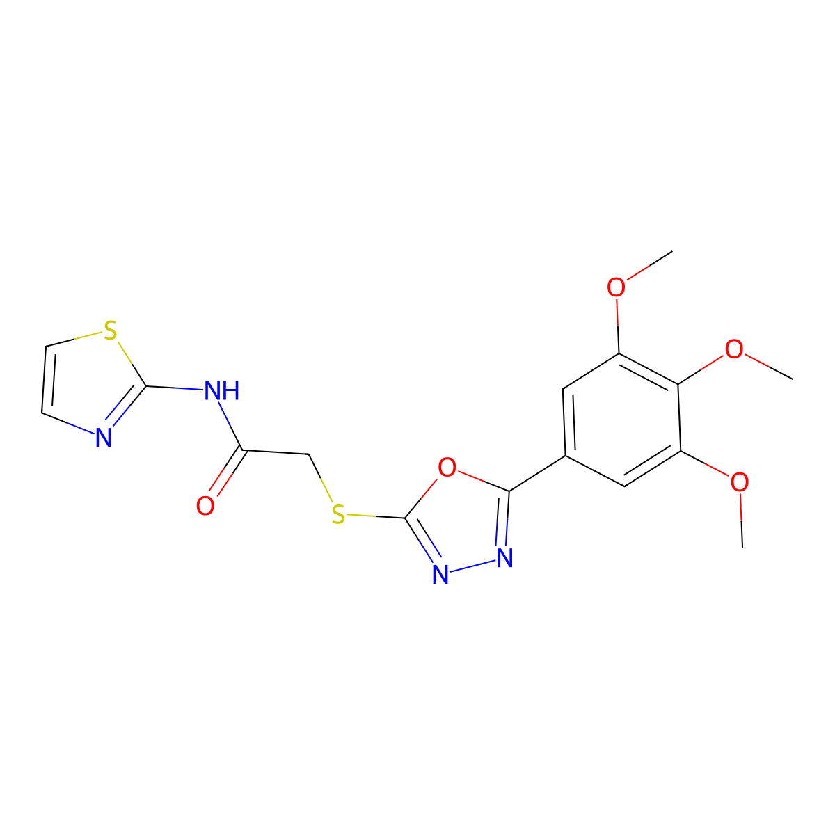N-(1,3-Thiazol-2-YL)-2-{[5-(3,4,5-trimethoxyphenyl)-1,3,4-oxadiazol-2-YL]sulfanyl}acetamide molecular structure, CAS 851129-32-3