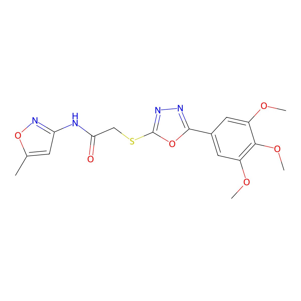 N-(5-methylisoxazol-3-yl)-2-((5-(3,4,5-trimethoxyphenyl)-1,3,4-oxadiazol-2-yl)thio)acetamide molecular structure, CAS 851129-33-4