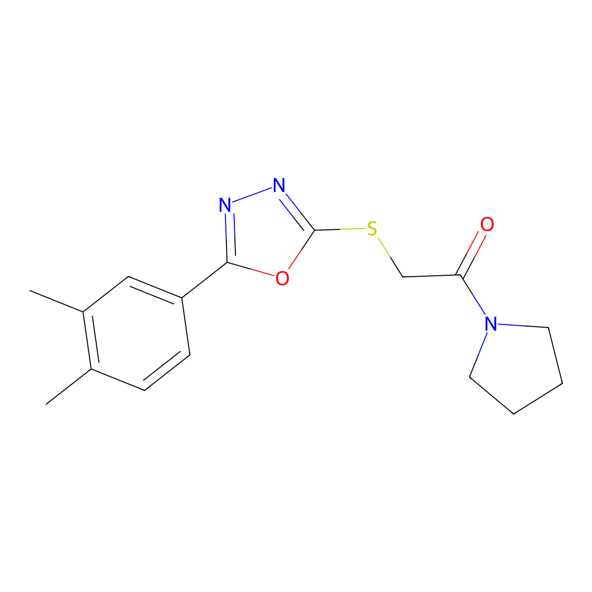 2-(3,4-Dimethylphenyl)-5-[(2-oxo-2-pyrrolidin-1-ylethyl)thio]-1,3,4-oxadiazole molecular structure, CAS 851129-37-8
