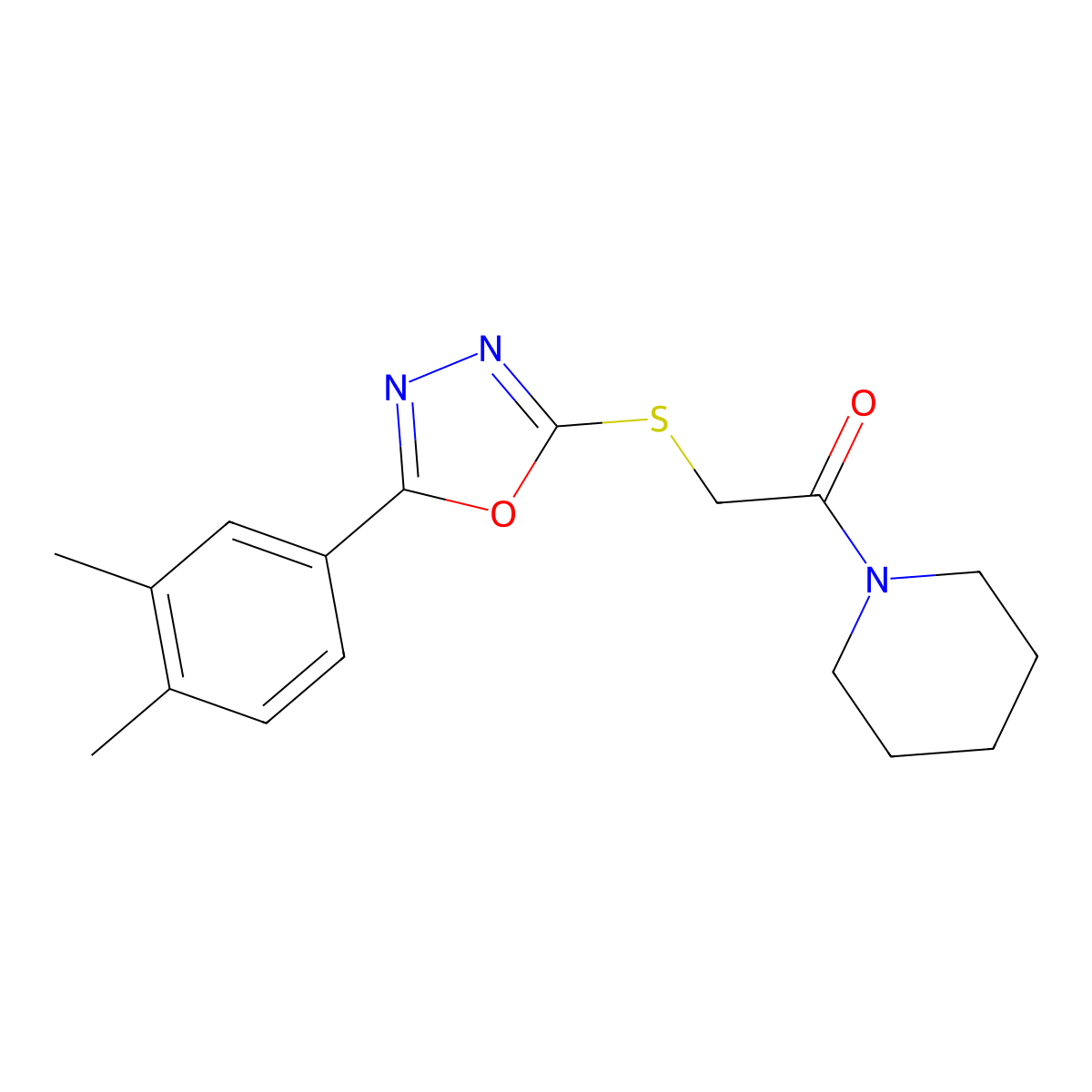 2-[[5-(3,4-Dimethylphenyl)-1,3,4-oxadiazol-2-yl]sulfanyl]-1-piperidin-1-ylethanone molecular structure, CAS 851129-38-9