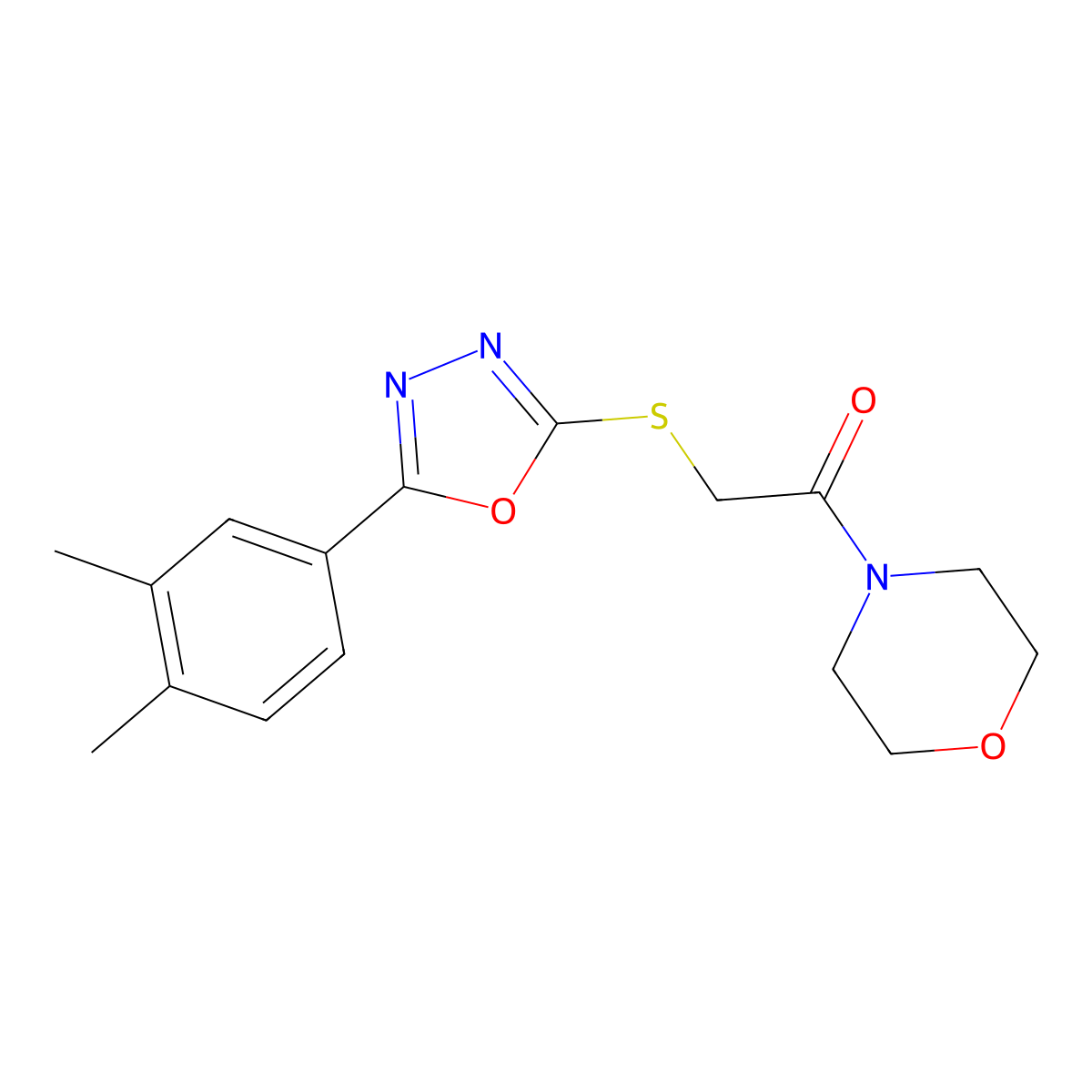 2-[[5-(3,4-Dimethylphenyl)-1,3,4-oxadiazol-2-yl]sulfanyl]-1-morpholin-4-ylethanone molecular structure, CAS 851129-39-0