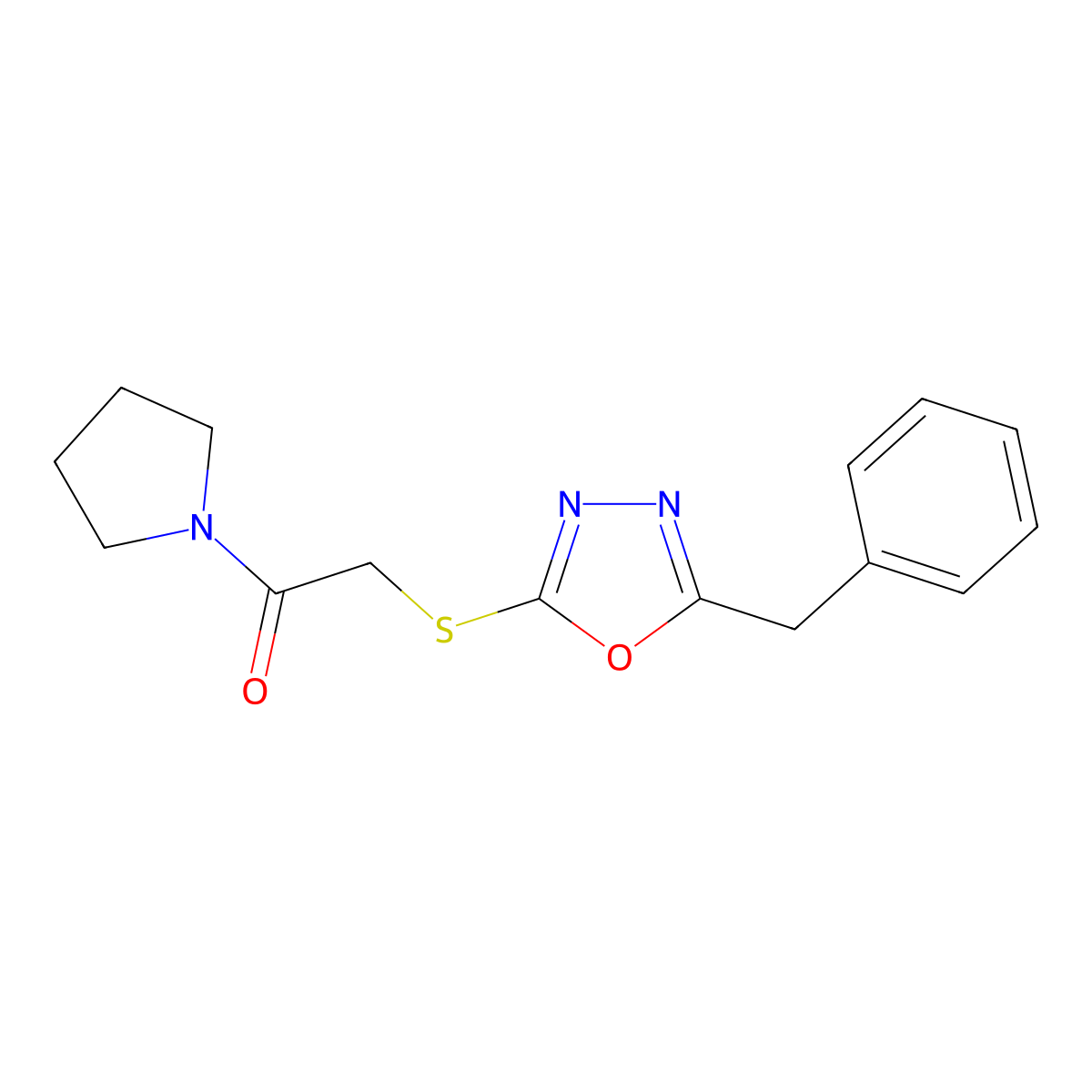 2-Benzyl-5-[(2-oxo-2-pyrrolidin-1-ylethyl)thio]-1,3,4-oxadiazole molecular structure, CAS 851129-45-8