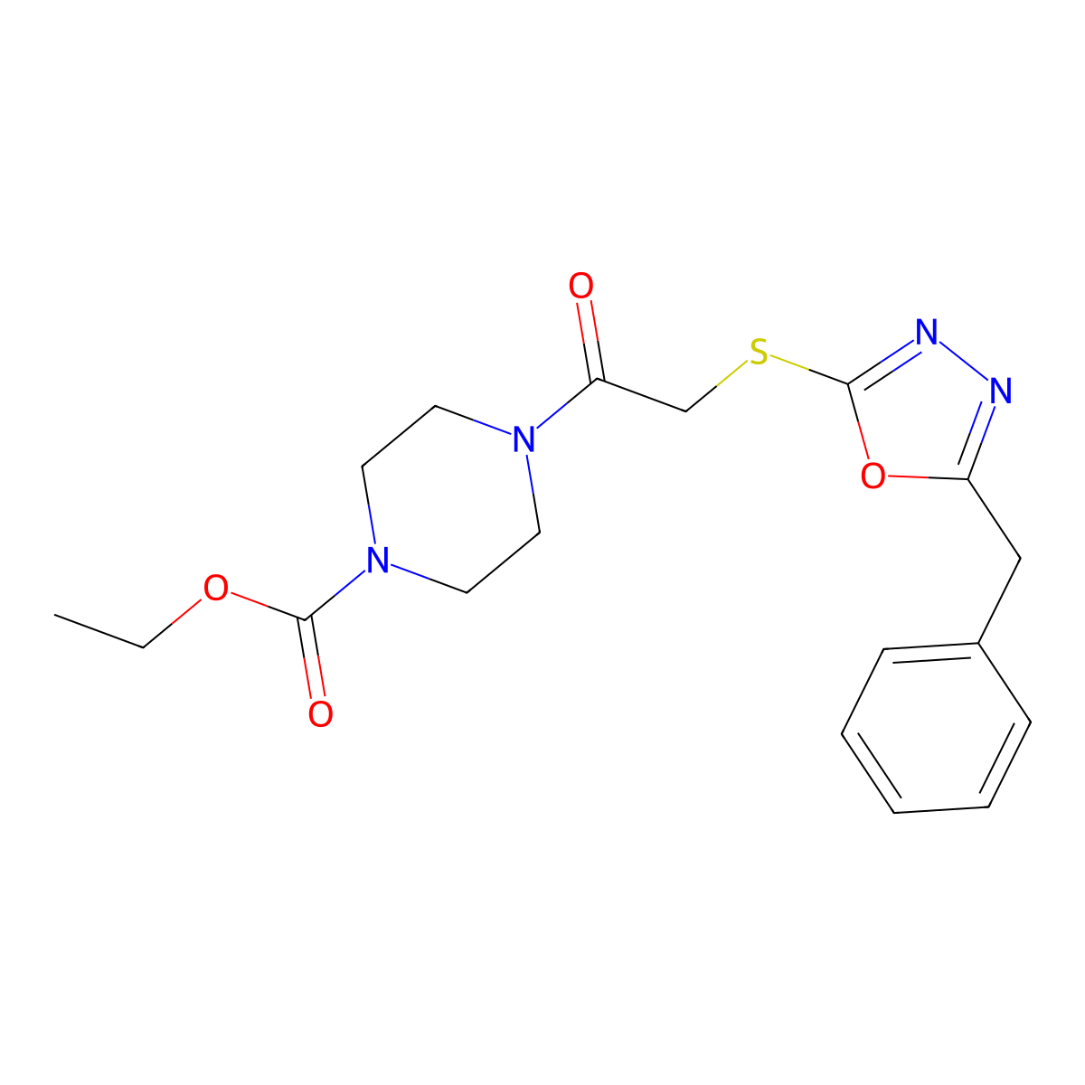 Ethyl 4-{2-[(5-benzyl-1,3,4-oxadiazol-2-YL)sulfanyl]acetyl}piperazine-1-carboxylate molecular structure, CAS 851129-47-0