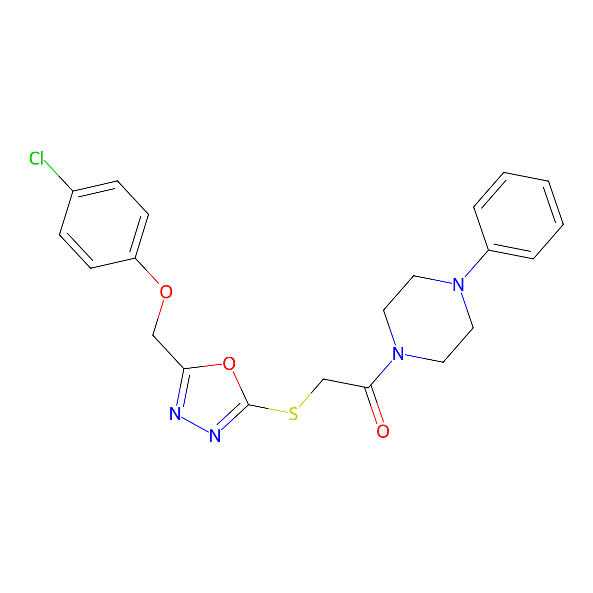 2-((5-((4-Chlorophenoxy)methyl)-1,3,4-oxadiazol-2-yl)thio)-1-(4-phenylpiperazin-1-yl)ethanone molecular structure, CAS 851129-55-0