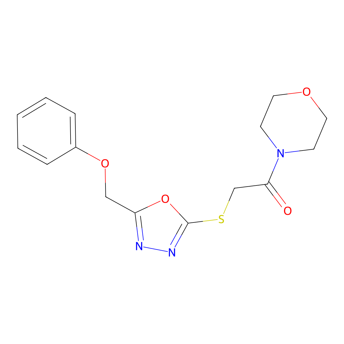 4-({[5-(Phenoxymethyl)-1,3,4-oxadiazol-2-yl]thio}acetyl)morpholine molecular structure, CAS 851129-60-7