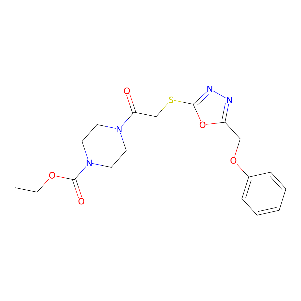 Ethyl 4-(2-{[5-(phenoxymethyl)-1,3,4-oxadiazol-2-YL]sulfanyl}acetyl)piperazine-1-carboxylate molecular structure, CAS 851129-61-8