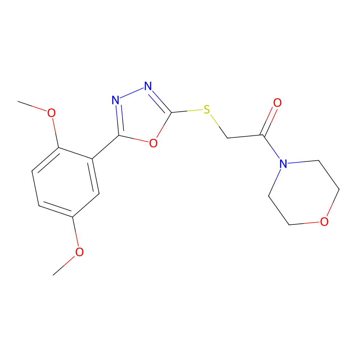 4-({[5-(2,5-Dimethoxyphenyl)-1,3,4-oxadiazol-2-yl]thio}acetyl)morpholine molecular structure, CAS 851129-65-2